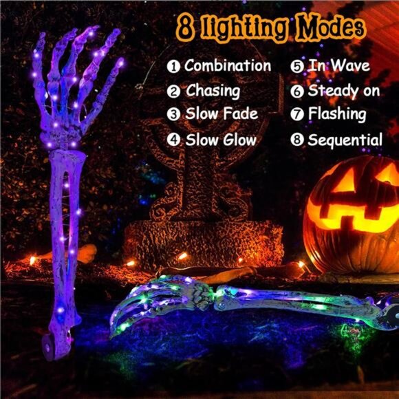 Halloween Decorations 5 Pack Solar Powered Skeleton Arm StakesLights 110pcs - Picture 4 of 8